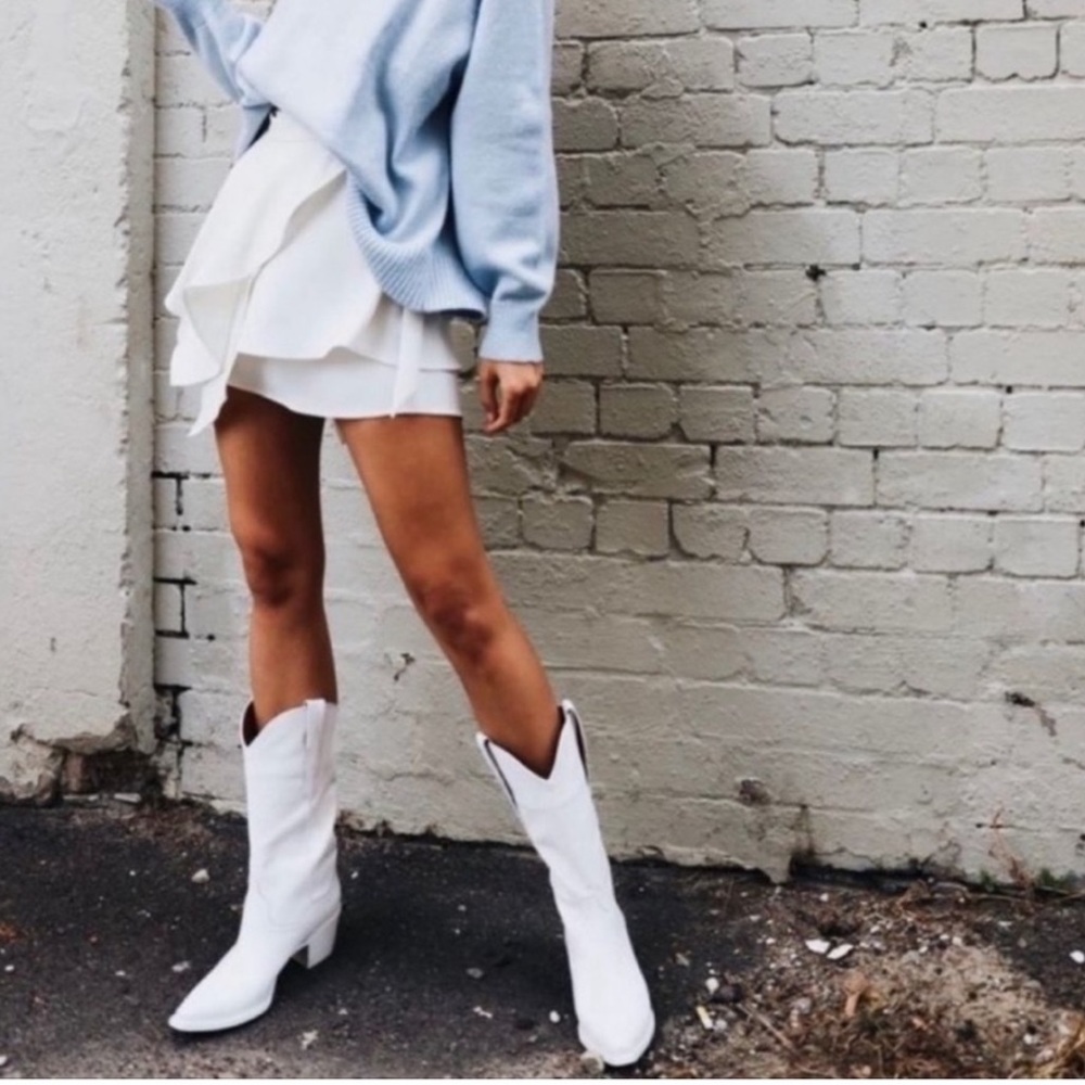 NEW JEFFREY CAMPBELL Floured Western Cowboy Boot White Leather Size 7